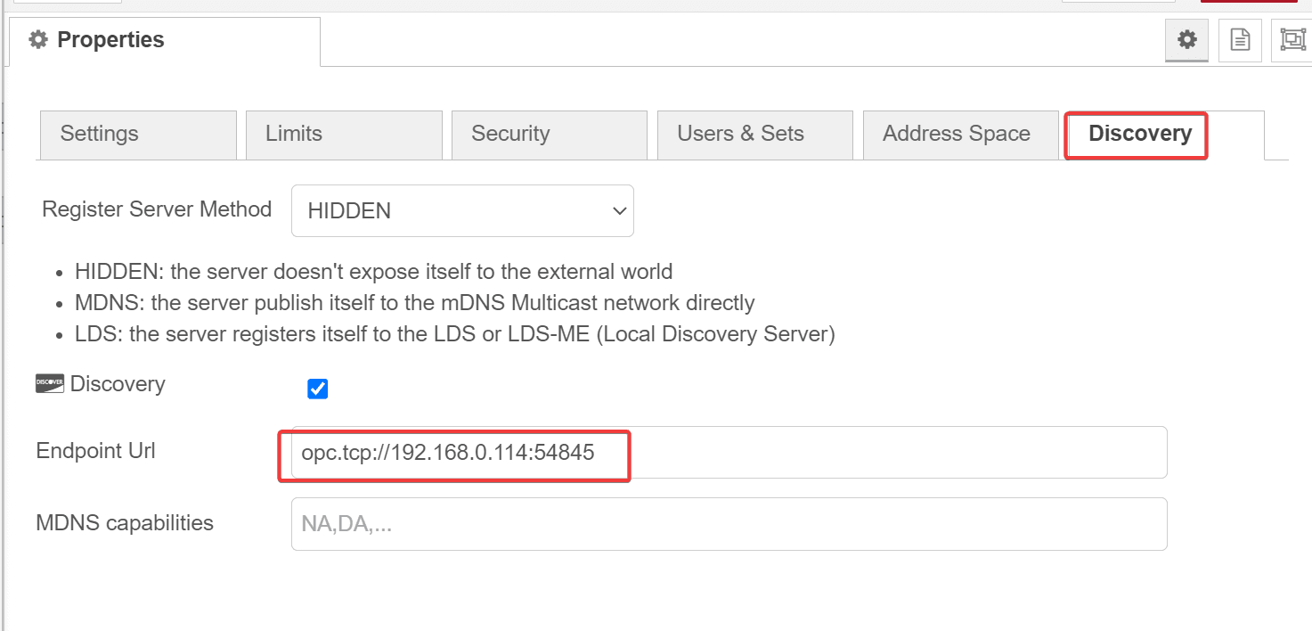 Screenshot showing the Discovery Tab of compact server node Screenshot showing the Discovery Tab of compact server node